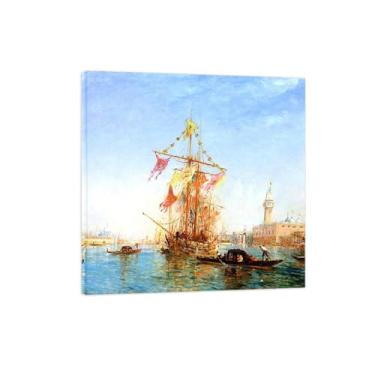 Imagem de LXURY Impressão de arte de parede em tela de moldura de madeira - Barco 2 - reproduções de imagens em tela famosa - Pôster de pintura de arte para decoração de parede de escritório doméstico 70 x 70
