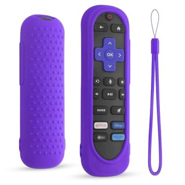 Imagem de Capa de silicone para controle remoto TCL/Hisense/Roku Streaming TV Stick - capa à prova de choque lavável para controle remoto rosa vermelho preto roxo (roxo)