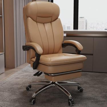 Imagem de Cadeira Executiva Cadeira De Mesa Doméstica Gerencial Cadeira Executiva Reclinável De Couro Cadeira Executiva Confortável Cadeira De Escritório De Negócios, Beige Yellow, 62 * 118-124cm