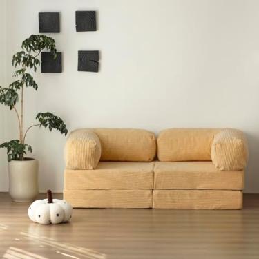 Imagem de Sofá-cama dobrável conversível de combinação grátis, sofá de espuma sem braços, sofá de chão para sala de estar e quarto, cadeira de dormir com travesseiro, tamanho solteiro (bege)