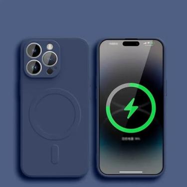 Imagem de Capa de silicone líquido para iPhone 16, 15, 14, 13, 12, 11 Pro Max Plus, 12, 13 Mini, com carregamento sem fio magnético, azul-titânio, para iPhone 11