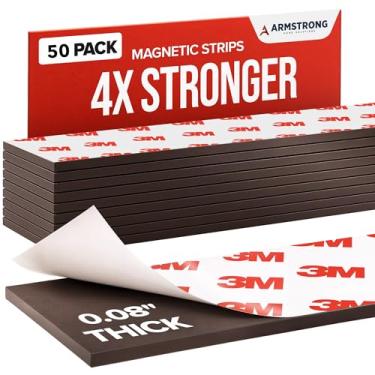 Imagem de Tiras de fita magnética com suporte adesivo | Ímãs adesivos fortes 3M para artesanato | Adesivos de folha de ímã pegajoso flexível sem rolo para parede, quadro branco, geladeira (50, 5 tiras de fita