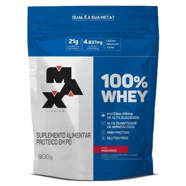 Imagem de 100% pure whey max titanium refil 900g sabor morango, 1, 900g, Morango