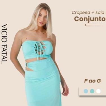 Imagem de Conjunto Feminino 2 Peças Resort Cropped + Saia Poliamida Moderno e Confortável-Feminino