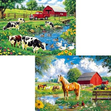 Imagem de 2 Pack 500 Pieces Puzzle for Adults–Country Life Puzzle for Adults Kids Elderly–Recycled Paper Cow Tractor Horse Jigsaw Puzzle 500 Pieces–Glossy,Sturdy Pieces Challenging Family Game Great Gift Idea