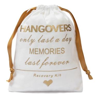 Imagem de Tewechinb 10 peças de kit de ressaca sacos de lembrancinha de despedida de solteira, kit de recuperação de sobrevivência de casamento bolsa com cordão (12 x 18 cm, branco, folha dourada)