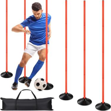 Imagem de TOBWOLF Conjunto de 6 bastões de agilidade de futebol, 39,9 cm, bastões de velocidade de treinamento esportivo destacáveis, bastões de slalom com base e bolsa de borracha, equipamento de treinamento