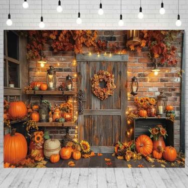 Imagem de Pano de fundo para porta de celeiro de outono, 3 x 2,4 m, tecido, fazenda, abóbora, outono, folhas de bordo, tema de colheita, tema de colheita, dia de Ação de Graças, decorações de festa, retrato