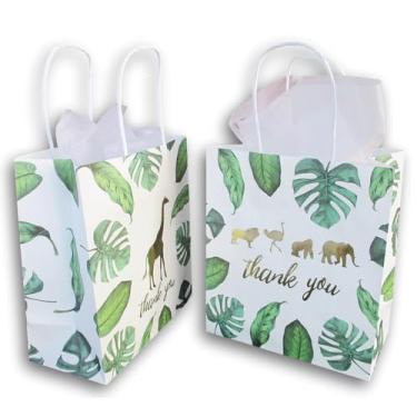Imagem de Jungle Animals Kraft White Paper "Thank You" Gift Bags with Tissue Paper - 12 Count