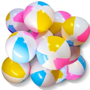 Imagem de Novelty Place Bolas de praia infláveis ​- 12 unidades, 12 "de diâmetro, painéis brancos alternados com cores Macaron, PVC à prova de vazamentos - fontes de festa na piscina da praia de verão