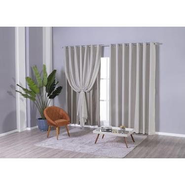 Imagem de Cortina Blackout com Voil Flame em Poliéster 3,00m X 2,30m – Bloqueio Total de Luz e Toque Sofisticado, Dupla-Face e Instalação Fácil em Varão Simples (Bege)