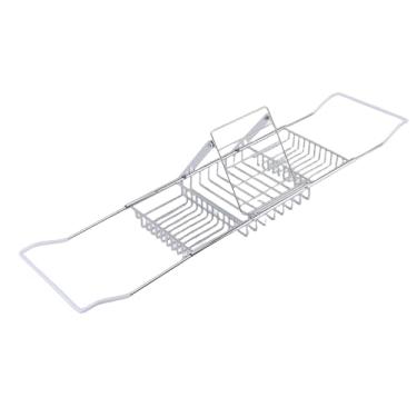 Imagem de Luqeeg Andeja Organizadora de Metal para Banheira, Prateleira Ajustável e Elegante em Aço Inoxidável com Suporte para Vinho, Saboneteira para Xampu para a Maioria Das Banheiras (Prata)