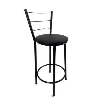 Imagem de Banqueta Banco Média Preta Encosto Bar Balcão Cozinha Bistrô - FortMix