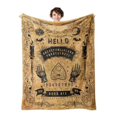 Imagem de Ouija Cobertor Gótico Bruxa Presente para Mulheres Homens Sol Lua Caveira Horror Presentes Assustadores para Decoração de Halloween Cobertores (Marrom, 152 cm x 127 cm)