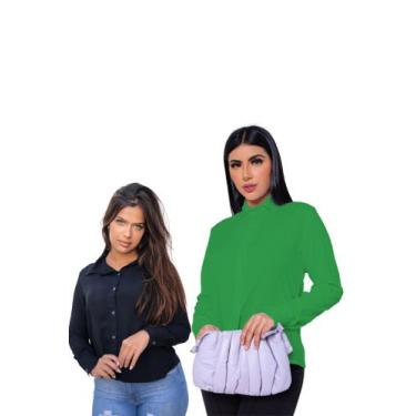 Imagem de Kit 2 Un. Camisas Social Feminina Manga Longa Com Fechamento Em Botões