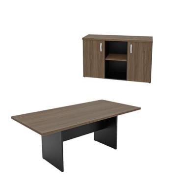 Imagem de Kit 2 Peças com Mesa Reunião 6 Lugares e Armário Baixo Credenza Office