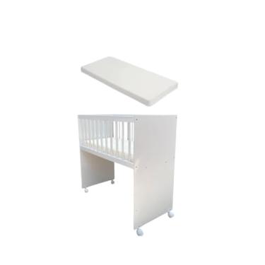 Imagem de Mini Berço Moisés c/Colchão - Rodízios - Grade fixa c/ 2 Altura da Grade - Branco - Certificado