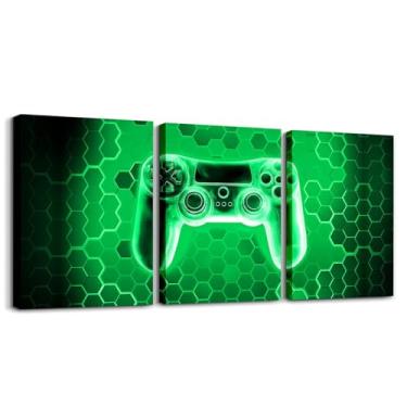 Imagem de jejeloiu Arte de parede em tela infantil para sala de estar quarto decoração de parede para banheiro favo de mel jogos meninos meninas arte pôsteres gamepad pintura 30,5 x 40,6 cm x 3 peças