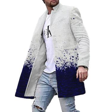 Imagem de Casaco De Tweed Masculino Com Estampa Masculina Stand Up Collar Casaco Masculino Casaco Casual Decoração De Bolso Casaco Longo Jaqueta Masculina Com Botão Frontal, Xldy-52, XXL