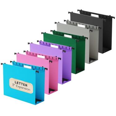 Imagem de NORDUN Pasta de arquivo expansível de plástico tamanho carta, expansão resistente de 7,6 cm, pacote com 12 pastas suspensas com capacidade extra com abas, pasta de armário de arquivos, organizador de