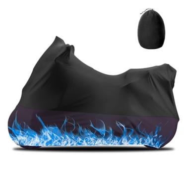 Imagem de Erato Capa de motocicleta com elástico elástico à prova de poeira com sacos de armazenamento com cordão, ajuste universal para motos esportivas, scooters, a maioria das motocicletas, chama azul 264 ×