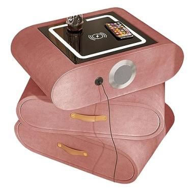 Imagem de Mesa de cabeceira giratória com 3 gavetas grandes para quarto, sala de estar, mesa de cabeceira moderna de madeira com compartimento aberto