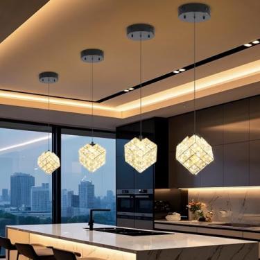 Imagem de Shial Lighting Luminária pendente preta moderna de 1 luz para ilha de cozinha, pequeno lustre de cristal suspenso para entrada do quarto, sala de estar, hall de entrada, corredor, lustres reguláveis