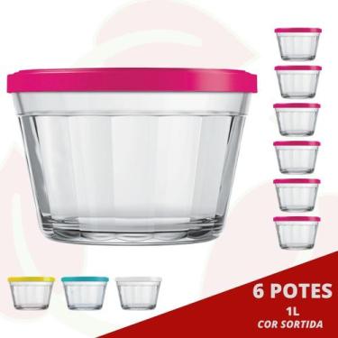 Imagem de 6 Pote Americano Vidro Nadir 1L c/ Tampa Cor Sortida Freezer - NADIR F