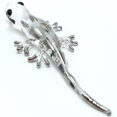 Imagem de Sansukjai Gecko Tiny Miniature Figurines Hand Blown Glass Art Animals Collectible Gift Home Decorate (Clear Silver)