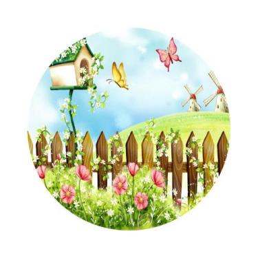 Imagem de Painel de Lona Redondo Jardim Encantado das Borboletas - Fabrika de Fe