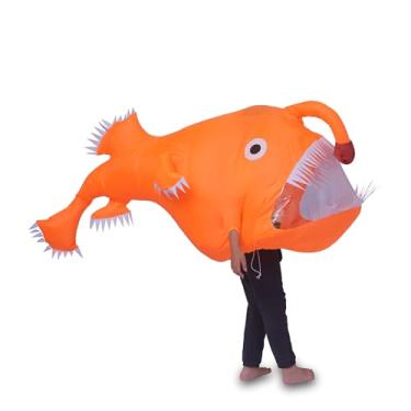 Imagem de Fantasia inflável de peixe pescador fantasia de tubarão de peixe adulto fantasias infláveis de peixe de Halloween (laranja, crianças)