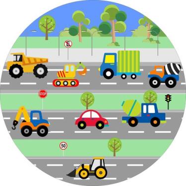 Imagem de Painel de Lona Redondo Carrinhos para Criança Estrada Cute - Fabrika d