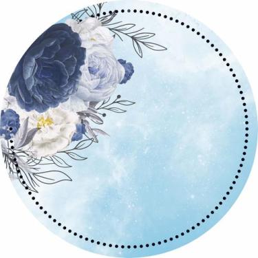 Imagem de Painel de Tecido Sublimado Redondo Flores Azuis Fundo Aquarela c/ Elás