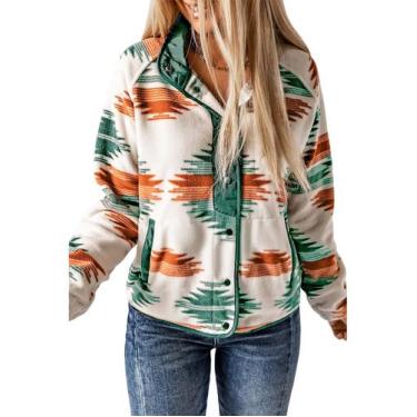Imagem de Jaqueta de lã SELINK Western Aztec Print para mulheres verde-S