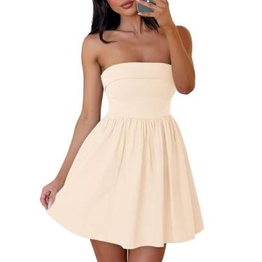 Imagem de Vestido ZESICA Summer Strapless Mini 2025 Off Shoulder Apricot