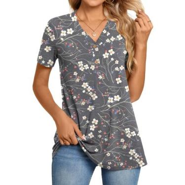 Imagem de Túnica BISHUIGE feminina Henley Button Up com decote em V, ameixa M