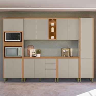 Imagem de Cozinha Completa Allure 15 Portas 3 Gavetas 100% Mdf Jequitibá/Gris - Linea Brasil