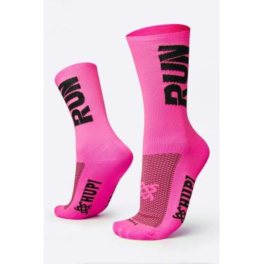 Imagem de Meia Esportiva para Corrida Hupi Run Rosa 1 Par, Cor: Rosa/Preto, Tamanho: LT para pés menores 34-38