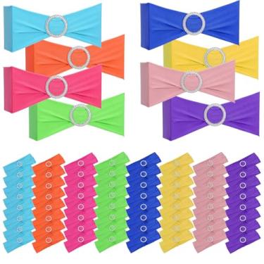 Imagem de Yuanan 80 faixas coloridas elásticas para cadeira, pulseiras de poliéster e elastano com fivela para casamento, festa, decoração de banquete