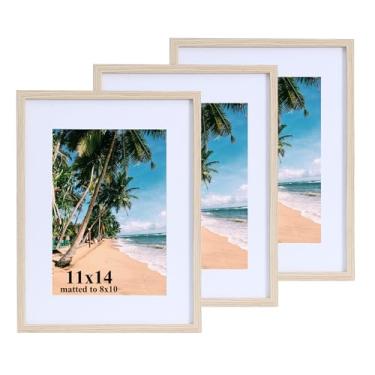 Imagem de LYYYXGYP Porta-retrato 28 x 35,5 cm x 35,5 cm bege para exibição de fotos 20 x 25,5 cm com tapete ou 28 x 35,5 cm sem tapete para pendurar na parede, conjunto de 3