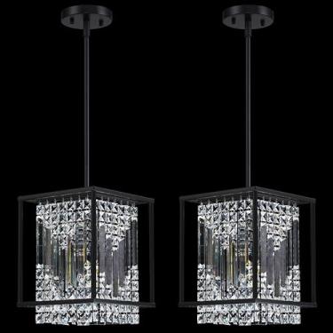 Imagem de Dolaimy House Pacote com 2 1 luminária pendurada ilha de cozinha 22,88 cm cúpula de cristal moderna luminária pendente, acabamento preto para bar, sala de jantar, corredor, sala de estar sobre pia