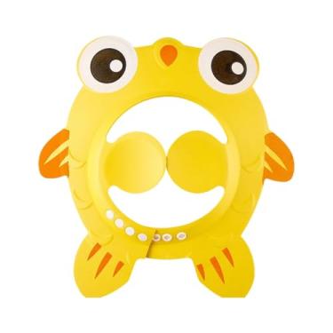 Imagem de simhoa Touca de banho infantil, chapéu de xampu EVA fofo com protetor de orelha, touca de banho ajustável à prova d'água para meninas, crianças, meninos, Amarelo