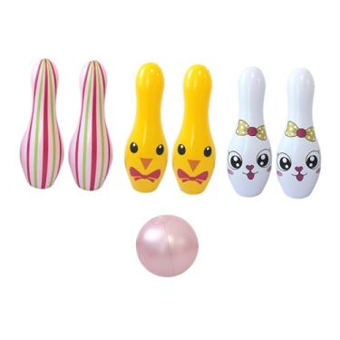 Imagem de simhoa Conjunto de boliche inflável para crianças, jogos internos e externos, conjunto de jogos de boliche, com bola para atividades, Coelho