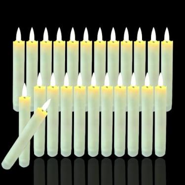Imagem de 24 pacotes de velas cônicas sem chama, operadas a pilhas, velas falsas de 15 cm, velas de LED sem chama, cintilantes e afuniladas para casamento, Halloween, Natal, sem controle remoto