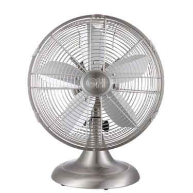 Imagem de Good Housekeeping 92605 Ventilador de mesa de escritório retrô de 30 cm todo em metal com oscilação ampla, configurações de 3 velocidades e alça de transporte, níquel escovado