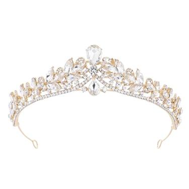 Imagem de CoTeeZa Coroa de noiva para mulheres – acessório de cabelo de casamento com folha e strass, acessório de cabelo para noiva, concurso, formatura, aniversário, cosplay de Halloween renascentista