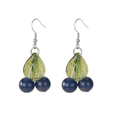 Imagem de Brincos femininos pendentes de acrílico com pingente de cereja folheados a prata resina verde folha verde doce adorável comida fruta borla brinco pendente leve chique anzol de peixe Natal Natal outono