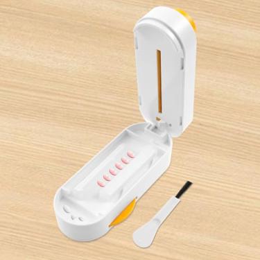 Imagem de Cortador de comprimidos para pequenos comprimidos, dispensador de tablets, caixa divisora com escova de limpeza para gerenciamento diário de viagens em casa (laranja)