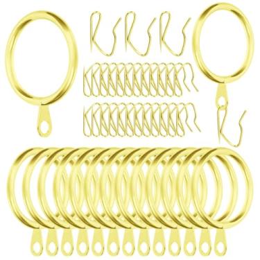Imagem de Swpeet 60 peças de anel de cortina de metal dourado de diâmetro interno de 43 mm de diâmetro interno com ganchos de cortina, kit sortido, anel de ilhó deslizante drapeado, ganchos de cortina de metal