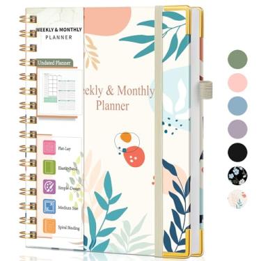 Imagem de Agenda semanal e mensal espiral sem data 2025-2026, planejador de calendário semanal simplificado, organizador diário A5, agenda espiral com rastreador de objetivos e hábitos, 14,6 cm x 21,3 cm, flor
